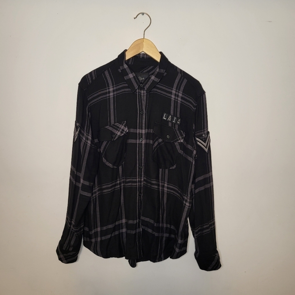 Rails Black Plaid Button-Up Shirt Size L